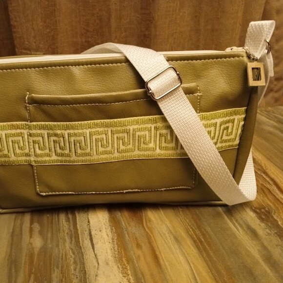 NEW Faux Leather Shoulder Purse Bag Avocado green Greek trim Crossbody Supple! - Picture 2 of 10